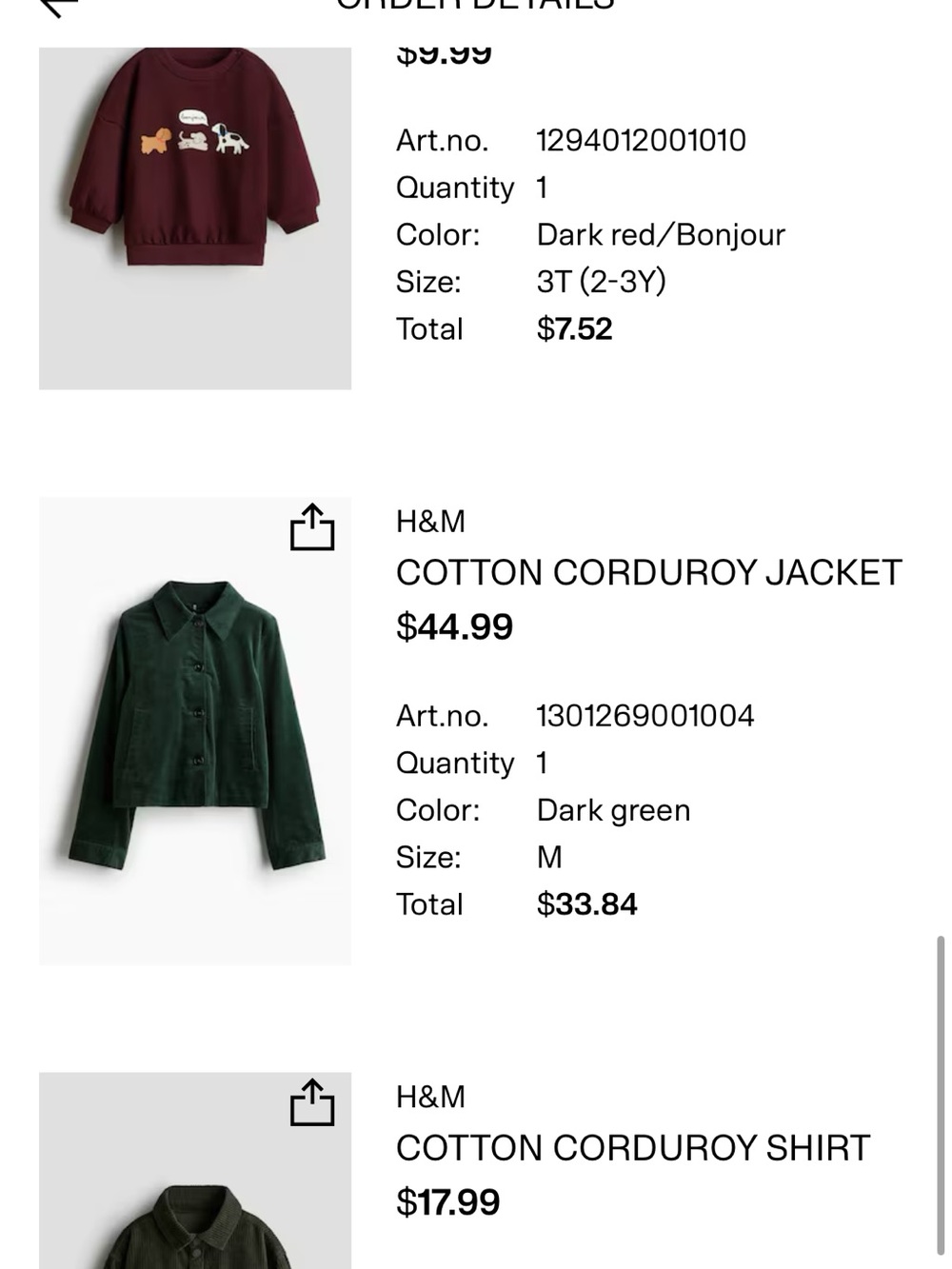 H&M Dark Green Corduroy Button-Up Jacket - Picture 3 of 3